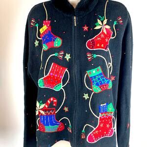 Designer Studio L Black Christmas Cardigan Pretty Sweater Zips